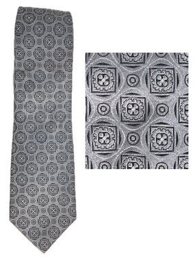 Bachrach 100% Silk Tie Mens Silver Grey Black Geometic